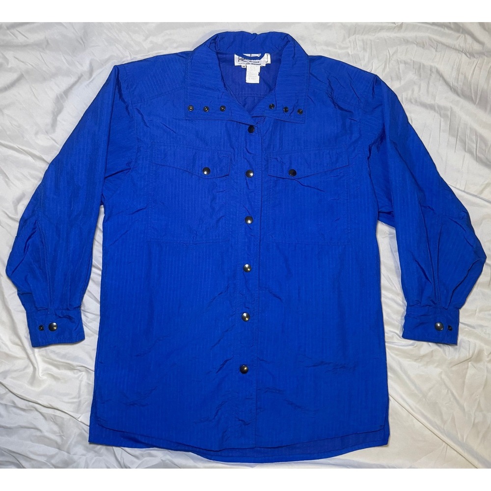 Vintage Kaelin Ski Wear Button Up Shirt‎ Womens 10 Blue Nylon Streetwear 80s 90s